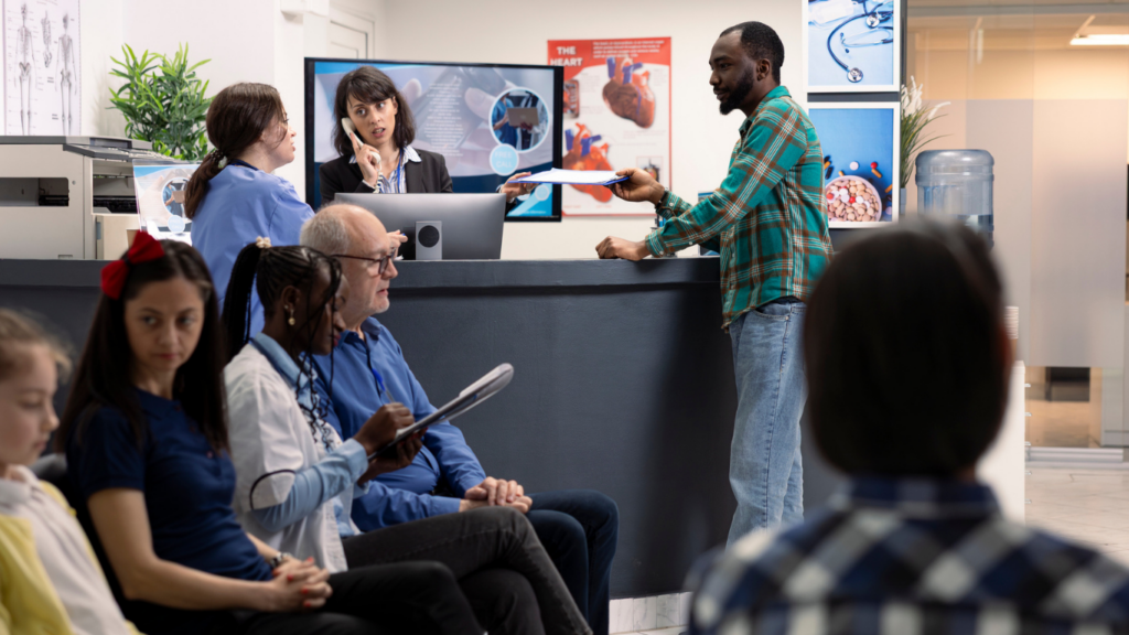 Overstretched GP reception staff managing high call volumes at a medical practice